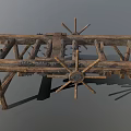 Traditional Ancient Wooden Farming Tool Structure With Spoked Wheels Metal Components And Frame