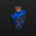 Decorative Blue Bottle with Gold Swirl Patterns and Wooden Cork Top