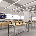 Modern Digital Store Interior with Product Shelves Display Counter and Electronic Screens