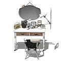 Elegant Dressing Table Interior With Round Mirror Table Lamp Chair And Drawers