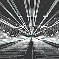 Subway Tunnel Interior Featuring Extending Tracks Stone Walls Red Structures And Lighting