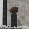 Artistic Wooden Carved Sculpture With Wavy Texture On Gray Stone Base