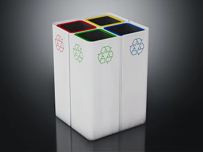 Multi Compartment Recycling Bins With Colored Lids And Recycling Symbols White Design 3d model