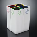 Multi Compartment Recycling Bins With Colored Lids And Recycling Symbols White Design