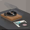 Elegant Vintage Vinyl Record Player With Wooden Base Clear Cover And Vinyl Records