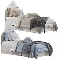 Cozy Kids Bed With Star Headboard Soft Pillows Quilt And Bed Sheets