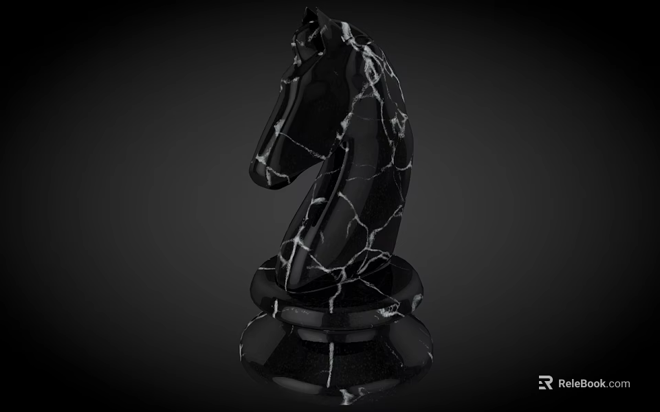 Black Chess Knight Piece With White Cracked Marble Texture For Board Game Entertainment 3d model 