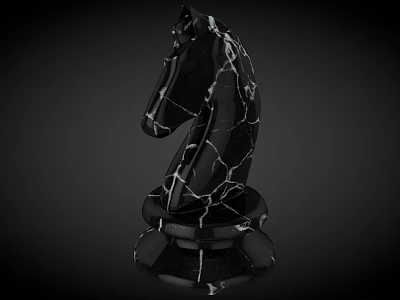 Black Chess Knight Piece With White Cracked Marble Texture For Board Game Entertainment 3d model
