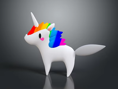 Cute White Unicorn Toy Character with Rainbow Mane White Horn Pink Heart Cheek and Tail 3d model