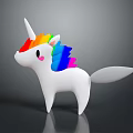 Cute White Unicorn Toy Character with Rainbow Mane White Horn Pink Heart Cheek and Tail