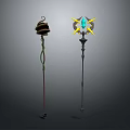 Fantasy Magic Staffs Design With Spiral Green Vines And Yellow Star Blue Gem