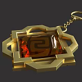 Golden Geometric Pendant With Red Gemstone And Decorative Chain 3d model