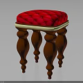 Comfortable Wooden Stool With Red Padded Cushion And Sturdy Carved Legs