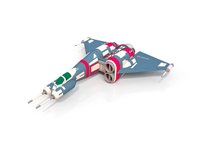 Blue White Red Aerospace Spaceship Model With Green Cockpit Engines And Wings 3d model