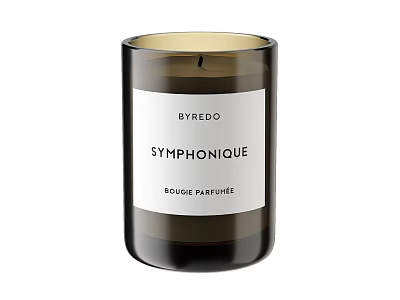 Stylish BYREDO Symphonique Scented Candle In Brown Glass With White Label 3d model