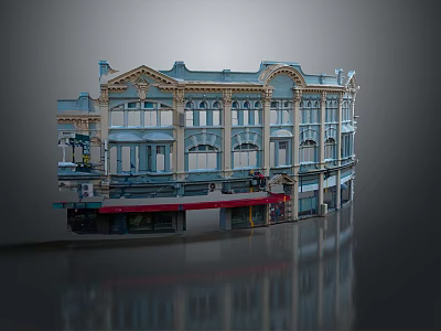 Historic Classical Building With Ornate Facade Windows And Red Storefront Awning 3d model