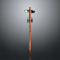 Brown Wooden Household Pole With Two Green Lamps And Small Hanging Accessories