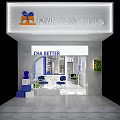 Modern Milk Tea Shop Interior With Green Chairs Blue Decorations White Walls And Counter