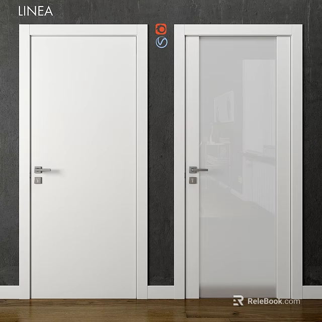 Modern White Swing Door With Clear Glass Panel For Home Interior Design 3d model