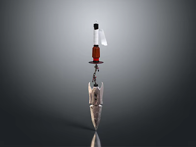 Decorative Weapon With Silver Spearhead Red Top White Cloth And Chain Ornament 3d model