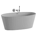 Elegant Freestanding White Bathtub With Modern Gold Faucet And Sleek Design