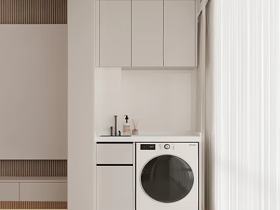 Modern Laundry Space With White Cabinets Sink And Washing Machine 3d model