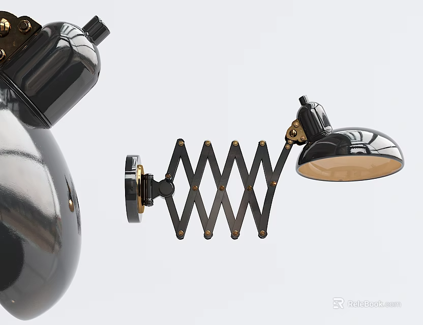 Modern Industrial Style Black Metal Wall Light With Spring Arm And Adjustable Glossy Lamp Head 3d model 