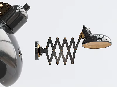 Modern Industrial Style Black Metal Wall Light With Spring Arm And Adjustable Glossy Lamp Head 3d model