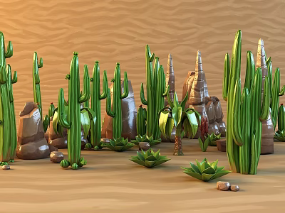 Modern Cartoon Scene Cactus 3d model