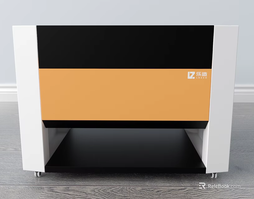Industrial Equipment with White Frame Black and Orange Panel Bottom Shelf and Rolling Casters 3d model 
