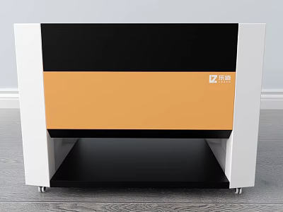 Industrial Equipment with White Frame Black and Orange Panel Bottom Shelf and Rolling Casters 3d model