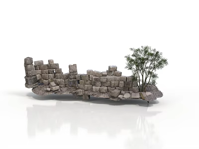 Natural Stone Structure With Irregularly Stacked Blocks And Adjacent Small Tree 3d model