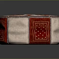 Round Decorative Cushion In Red And White With Star Pattern And Stitched Edges