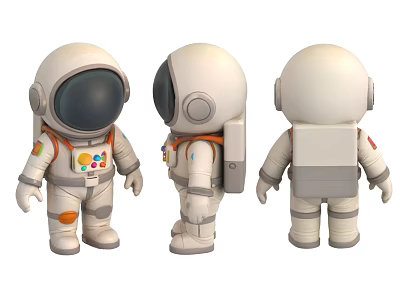 Man in White Astronaut Suit Model Displayed in Three Different Angles with Helmet and Backpack 3d model