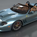 Blue Convertible Ferrari Sports Car With Brown Leather Seats And Shiny Exterior