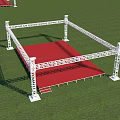 Outdoor Event Stage Featuring White Metal Frame Red Floor Green Grass And Blue Sky