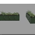 Decorative Green Rectangular Garden Planters With Circular Patterns And Lush Plants