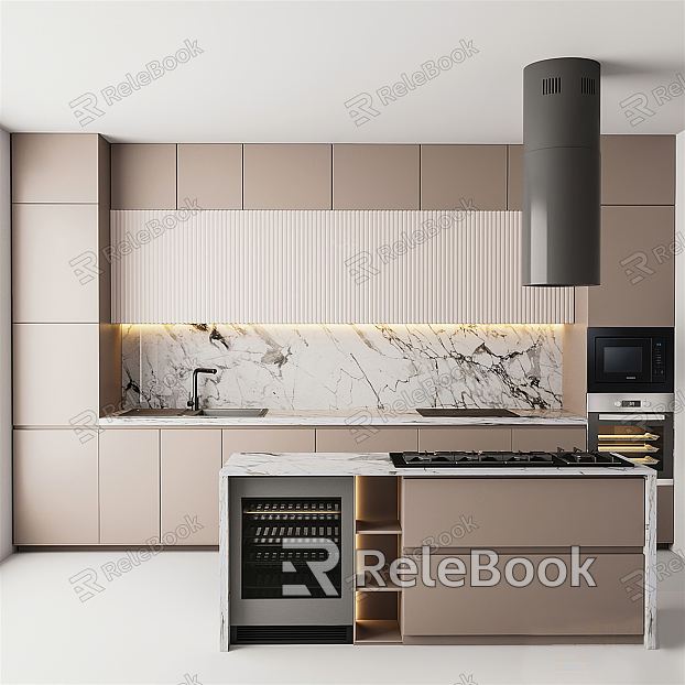 Modern Kitchen Open Kitchen Kitchen Cabinet Combination Round Range Hood Kitchen Appliances Combination Kitchen Island Table model