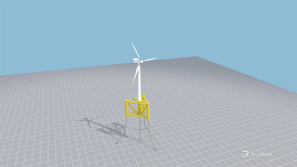 Industrial Wind Turbine Equipment With Yellow Support Structure And White Rotor Blades 3d model 