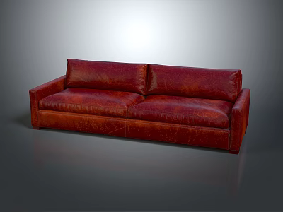 Red Leather Two Seater Sofa With Modern Design And Smooth Surface Texture 3d model