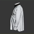 Elegant White Long Sleeve Shirt With Pleated Front And Black Collar Detail