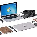 Modern Laptop And Tablet Setup With Smartphone Headphones Notebook And Pens