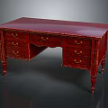 Classic Red Wooden Desk With Multiple Drawers And Carved Legs Design