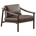 Modern Brown Leather Accent Chair With Wooden Armrest And Sturdy Frame Design