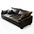 Black Leather Two Seater Sofa With Decorative Pillows And Throw Blanket 3d model