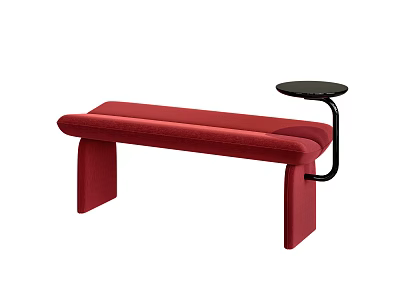Modern Red Upholstered Bench With Attached Small Round Black Table 3d model