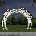Kindergarten Garden Landscape With Welcome Arch Green Plants And Lawn