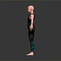 Game Movie Character 3D Model With Bald Head Green Yellow Tight Fitting Outfit