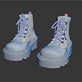 Stylish White High Top Platform Boots With Purple Laces And Thick Sole
