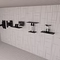 Black Adjustable Wall Mount Bracket Installation On Grid Pattern Wall 3d model